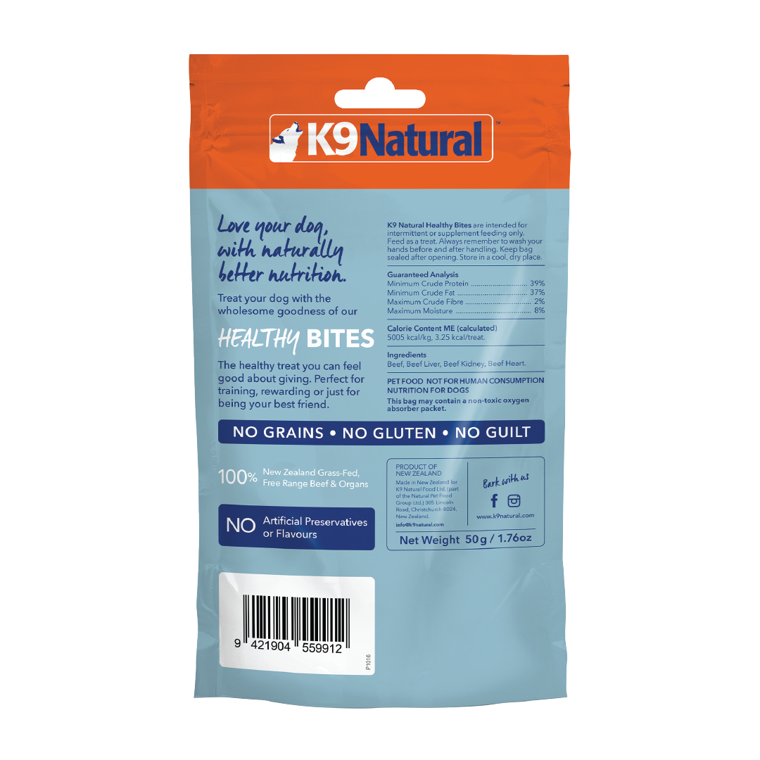 K9 Natural Freeze Dried Beef Healthy Bites Dog Treats 50g