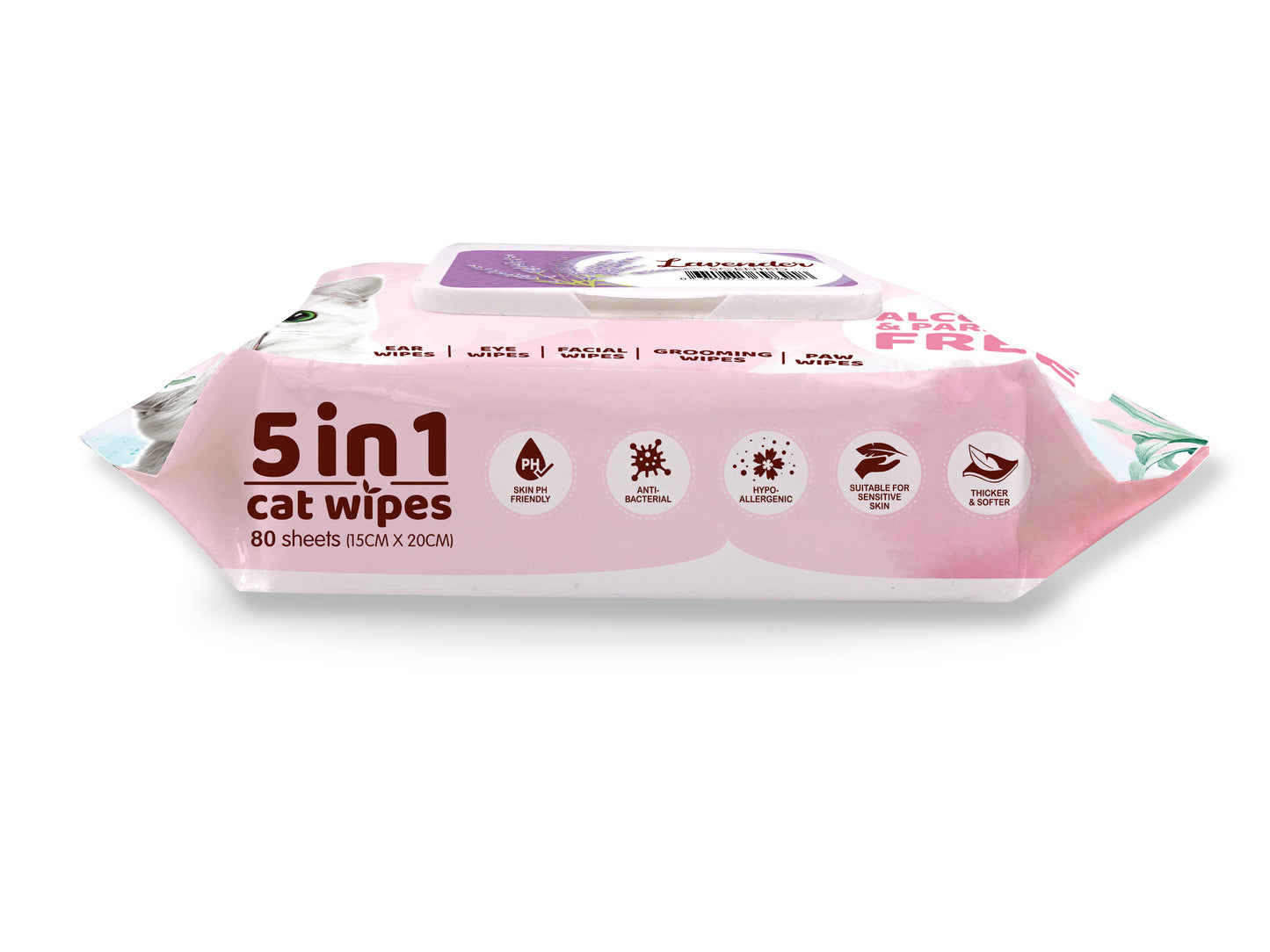 Kit Cat 5 in 1 Cat Wipes 80pcs (Lavender)