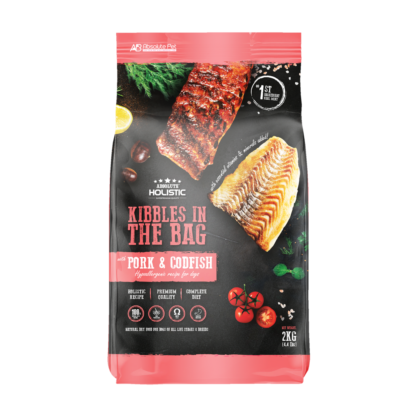 Absolute Holistic Kibbles in the Bag Dry Dog Food (Pork & Codfish)