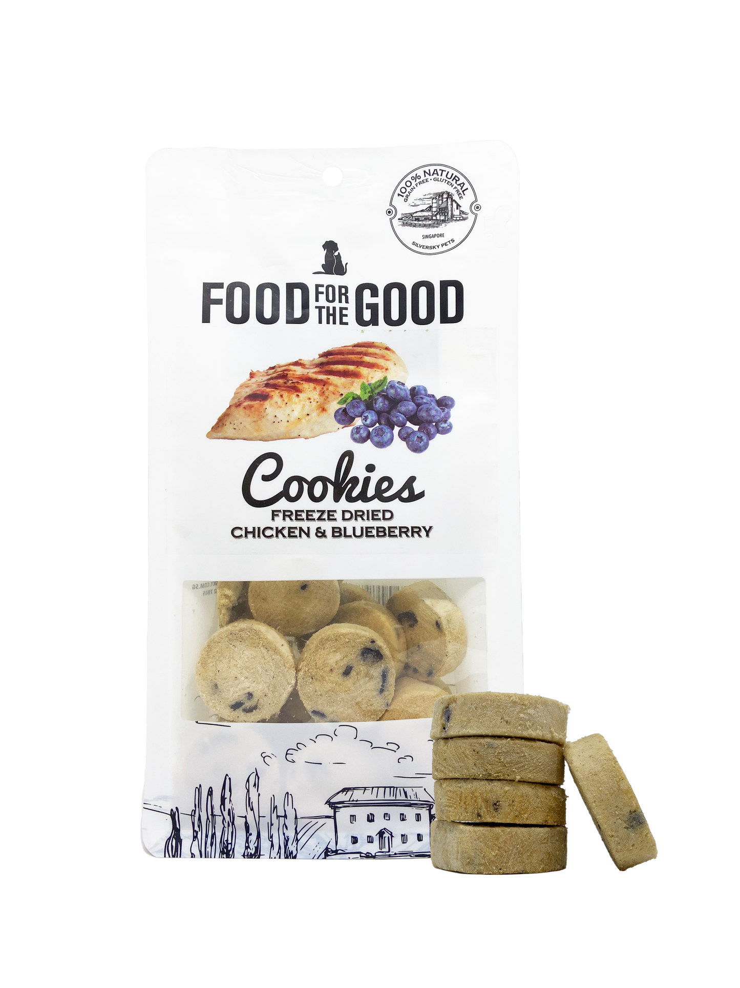 Food For The Good - Freeze Dried Chicken & Blueberry Cookies (70g) - Dog & Cat Treats