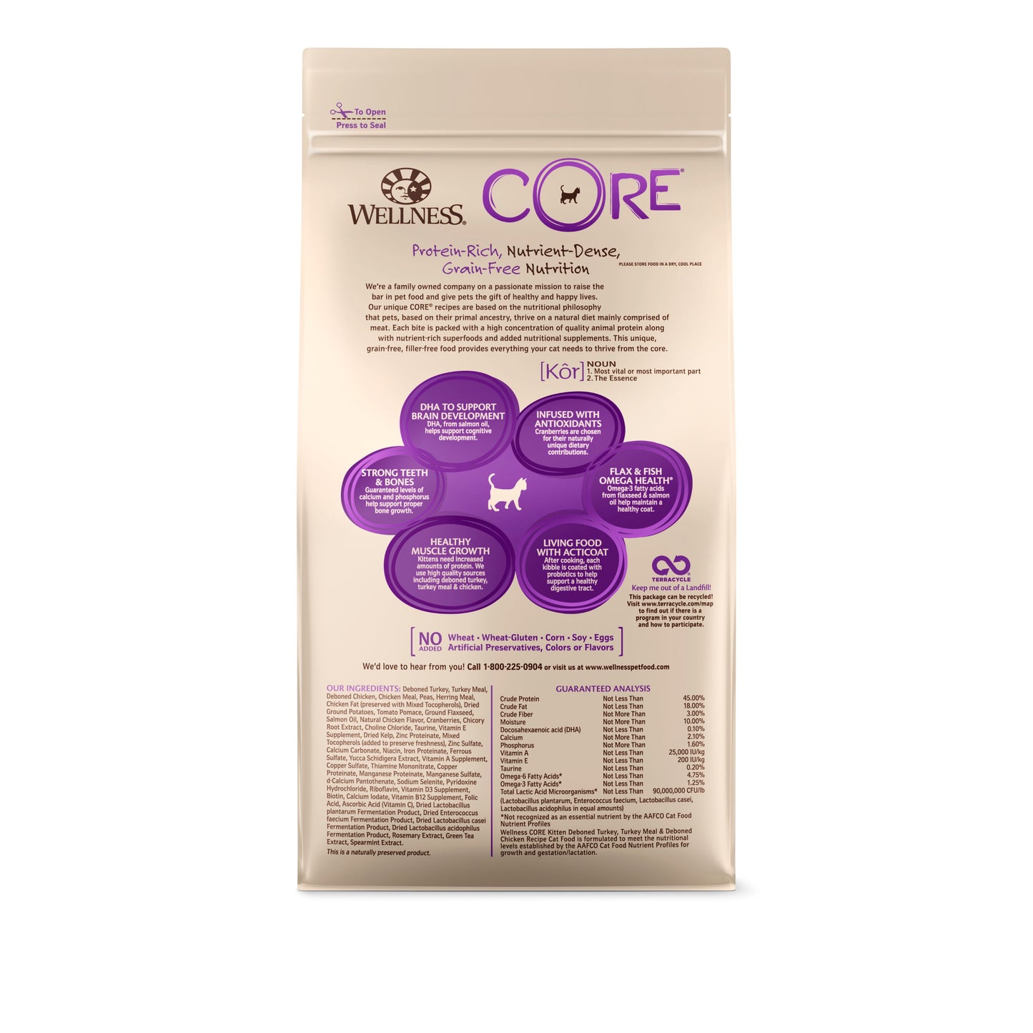 Wellness CORE Kitten (Deboned Turkey, Turkey Meal & Deboned Chicken Recipe) (5 LBS)