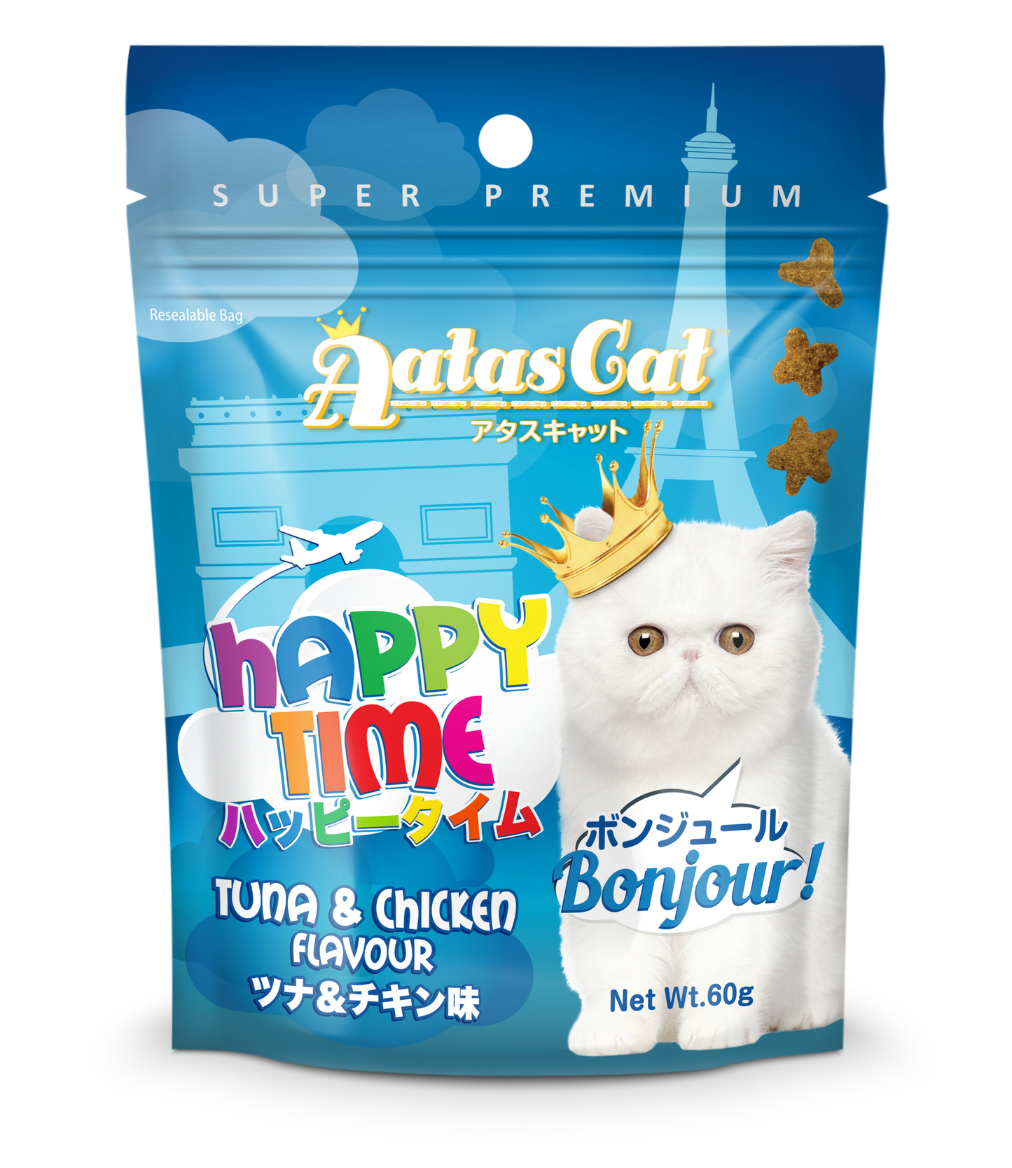 Aatas Cat Happy Time Bonjour - Tuna & Chicken Flavour 60g