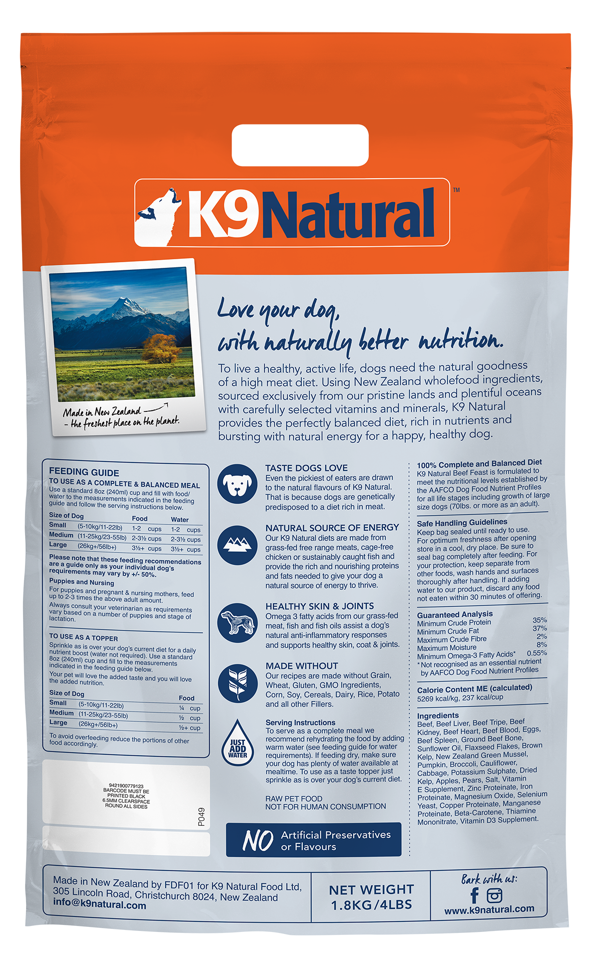 K9 Natural Freeze Dried Beef (1.8kg)
