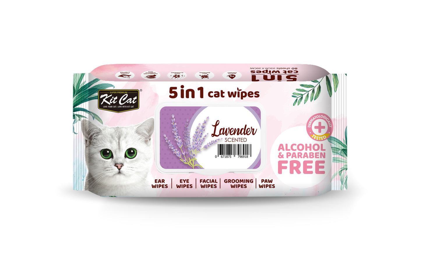 Kit Cat 5 in 1 Cat Wipes 80pcs (Lavender)