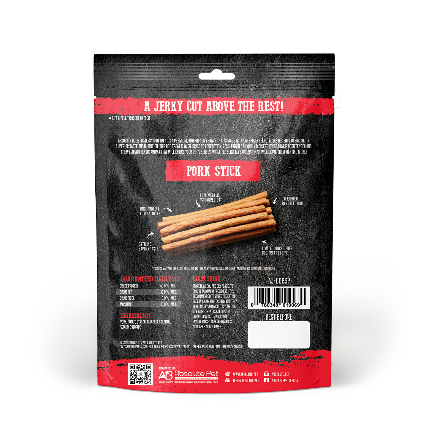 Absolute Holistic Jerky Pork Loin Stick 100g