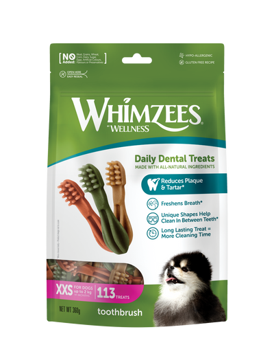 Whimzees Toothbrush XXS Dental Dog Treats Value Bag (113 pcs)