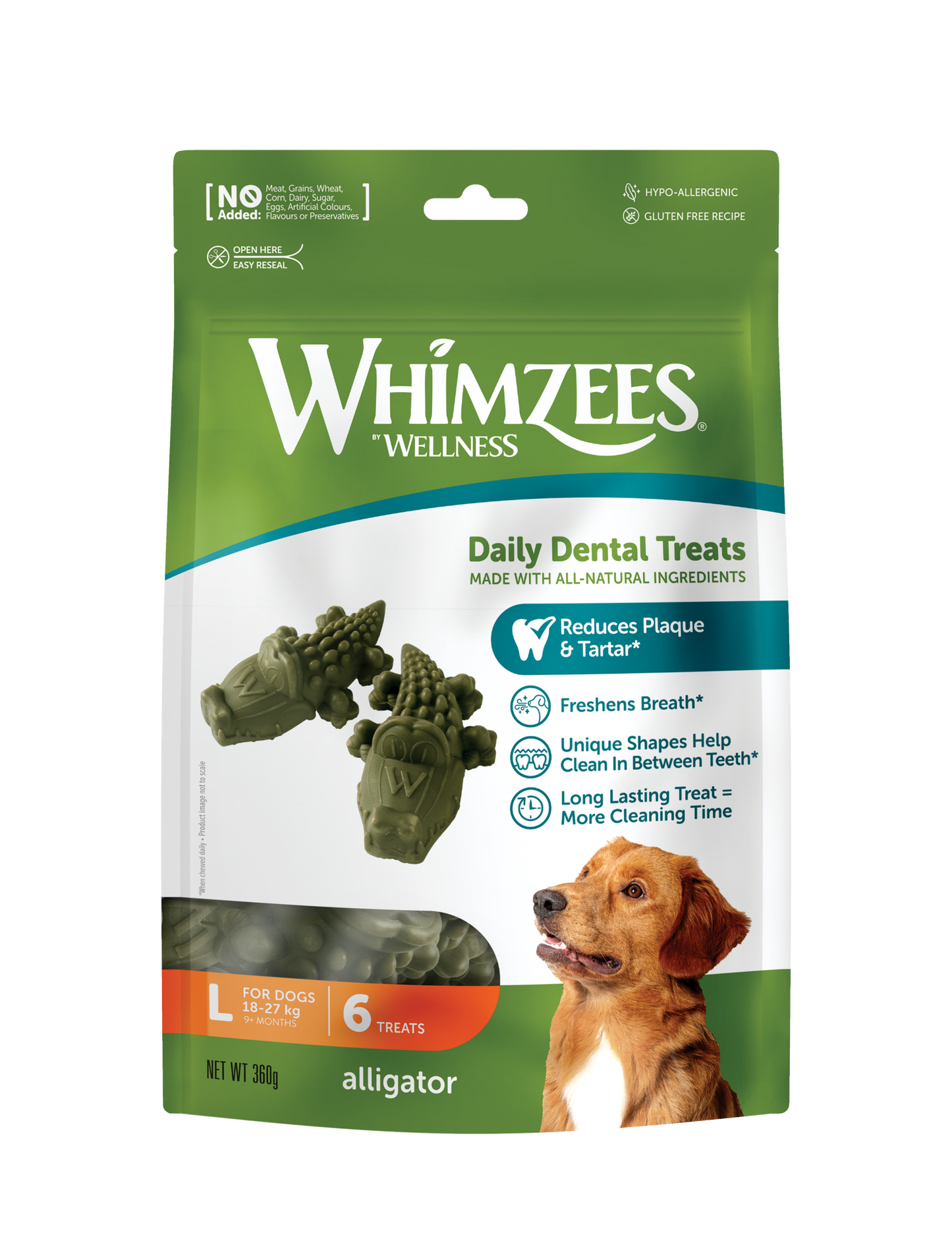 Whimzees Alligator L Dental Dog Treats Value Bag (6 pcs)